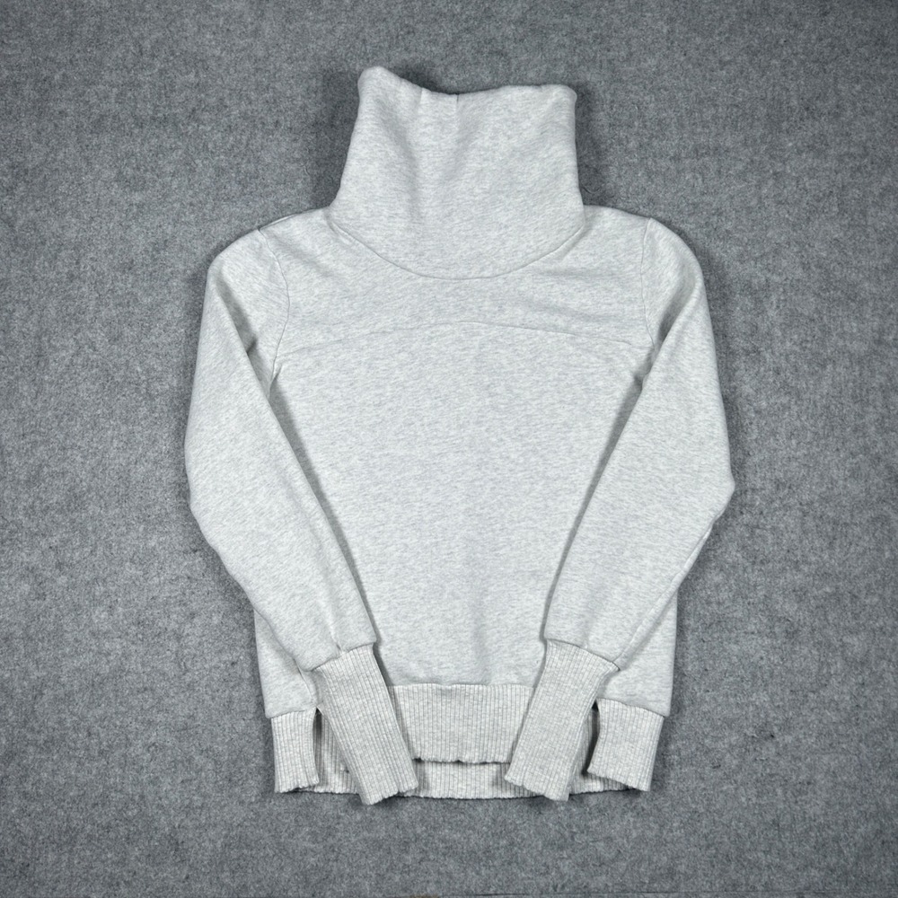 Alo Yoga clarity fleece Sweatshirt Womens XS Heather white Haze Funnel Neck